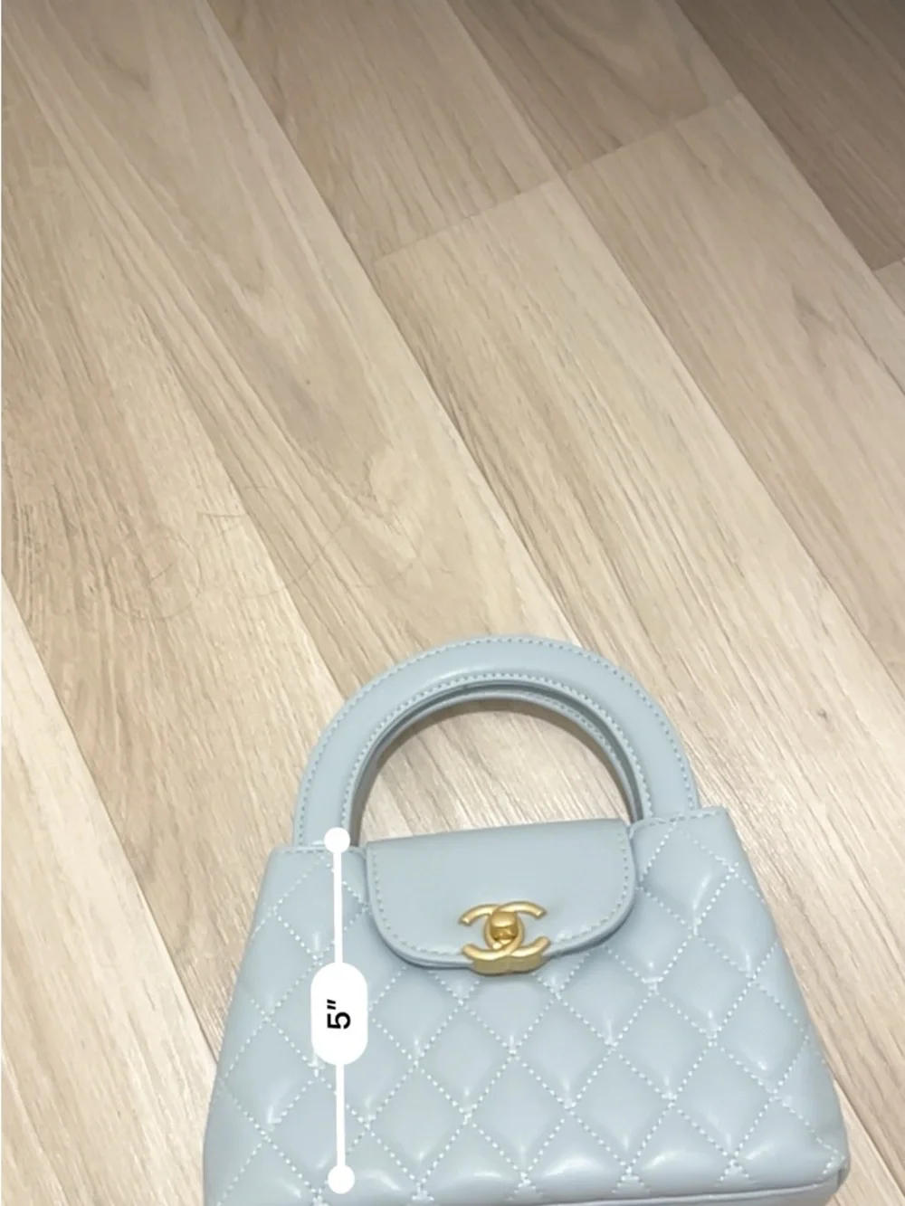 CHANEL Light Blue Quilted Mini Top-Handle Crossbody Bag with Gold Chain - Picture 9 of 9